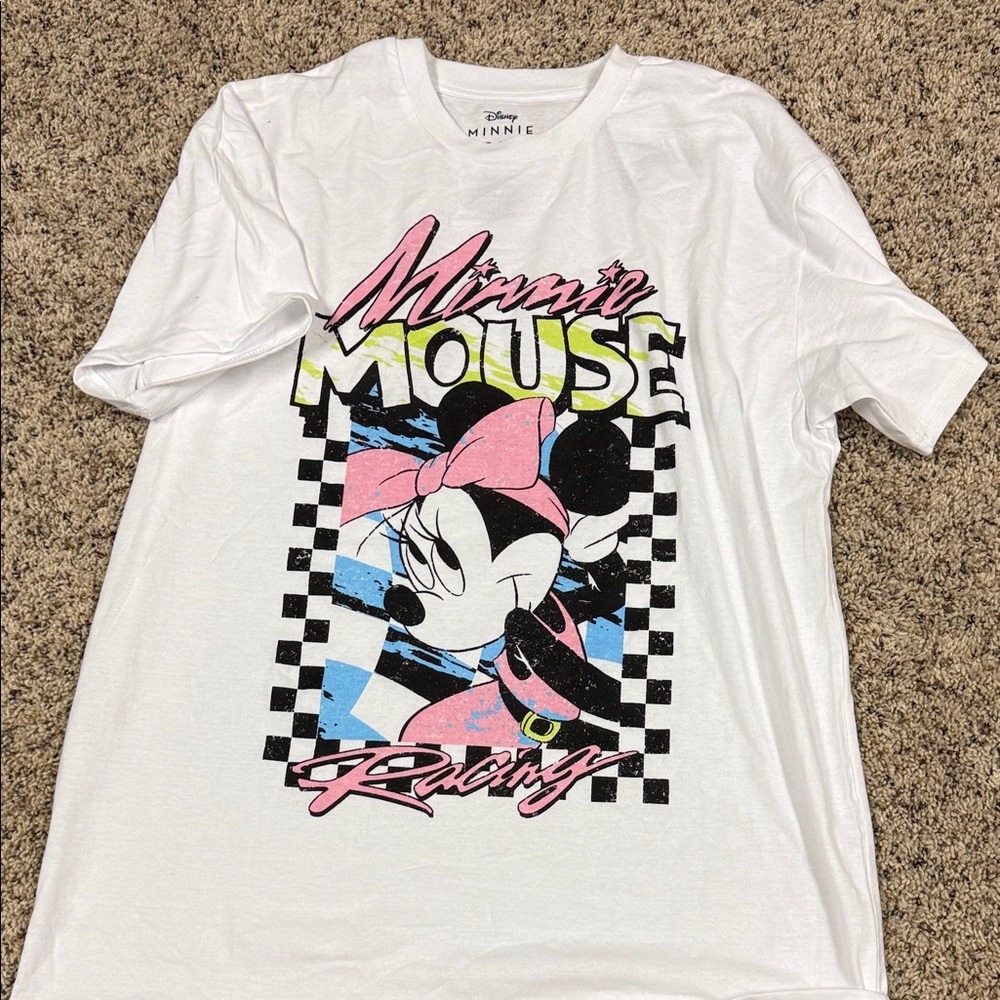 Disney Minnie Mouse Racing Kids T-Shirt - White & Pink